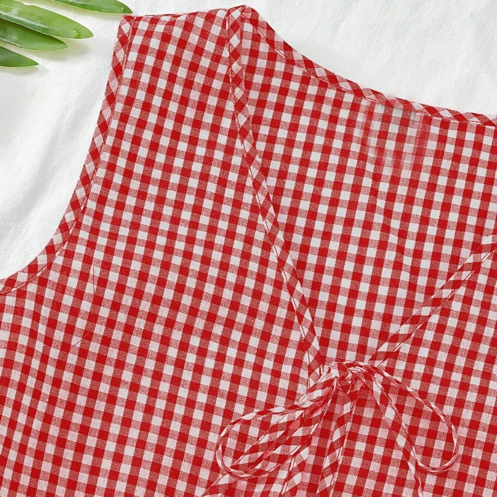 Red Gingham Tie-Front Sleeveless Top